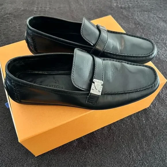 Louis Vuitton Men\'s Black Leather Loafers Size 10.5 Slip-On Casual Shoes Louis Vuitton Loafer Black Casual Shoes for Men for sale | eBay main image 4